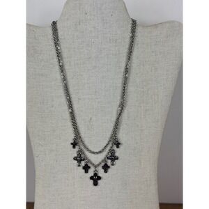 Cookie Lee Necklace Womens Silver Layered Gothic Cross Charm NWT